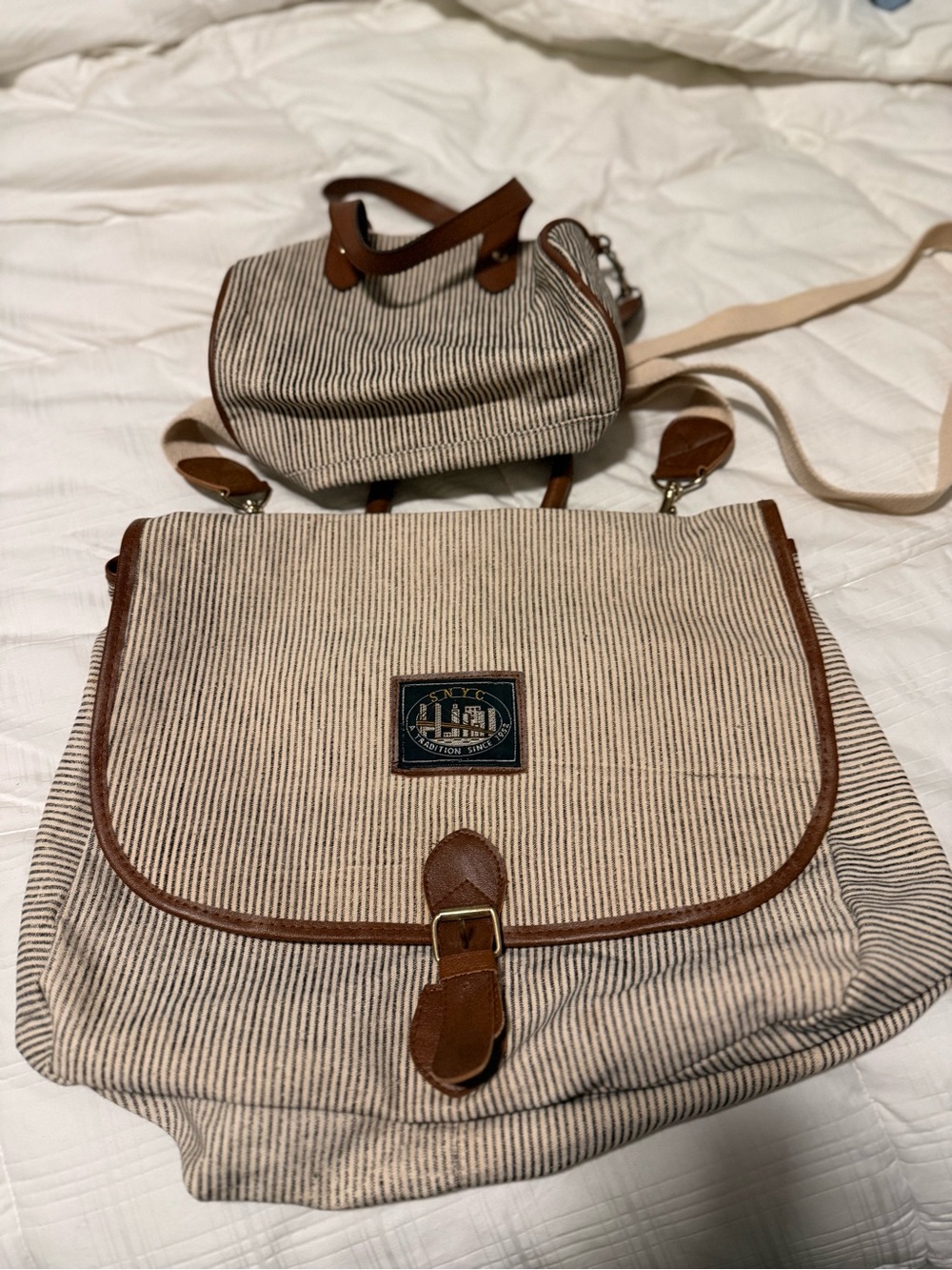 Vintage Sarné SNYC Railroad Stripe Messenger Bag & Mini Pouch Set